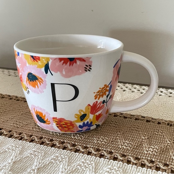 NWOT Opalhouse Pink and Orange Floral Mug - Monogram P - Picture 1 of 7